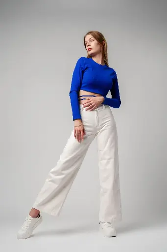 High-Waisted Wide-Leg Trousers – Ivory