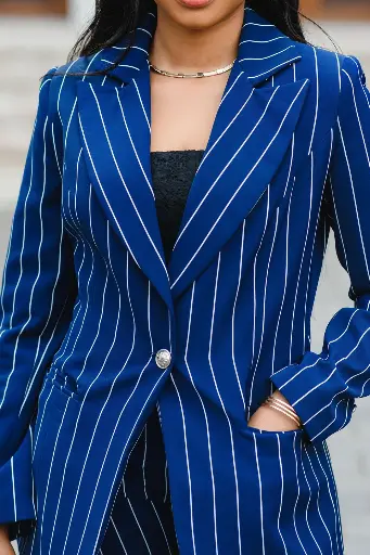 Pinstripe Blazer – Navy