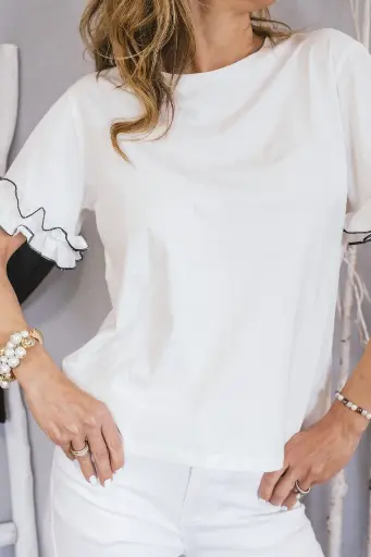 Cotton Ruffle Sleeve Tee – Pure White