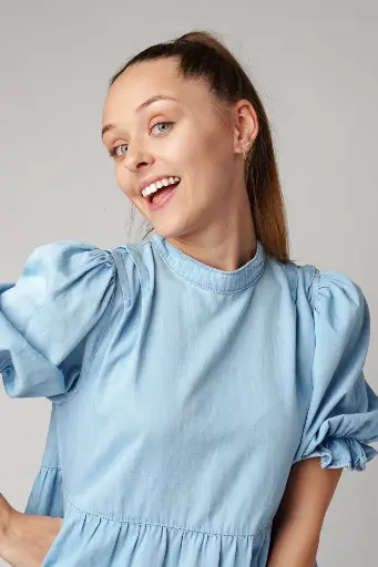 Puff Sleeve Chiffon Blouse – Baby Blue